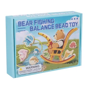 Wooden balance fishing bead toy set for kids, educational early learning coordination.