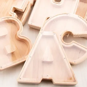Hucha de madera con letras del alfabeto y panel frontal acrílico transparente, tarro de ahorro