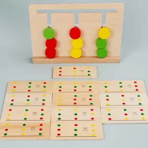 Wooden Montessori sliding color match logic game educational toy for kids learning.