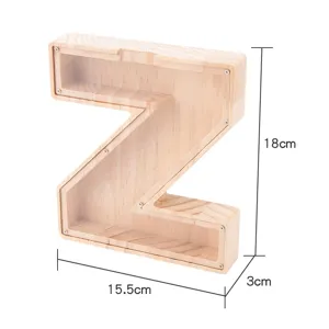 Hucha de madera con letra Z y ventana de acrílico transparente, caja de ahorro creativa.
