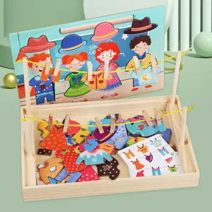 Jouet de puzzle d'habillage en bois Montessori éducation précoce corde à linge enfants