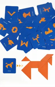 Childrens wooden tangram puzzle set with task cards educational geometry learning toy for kids