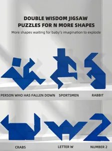 Wooden tangram jigsaw puzzle for kids, creative brain teaser educational toy with shapes.