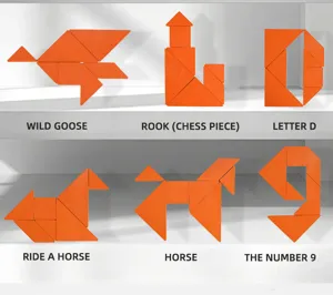 Wooden tangram puzzle set educational toy for kids learning geometric shapes and animals play