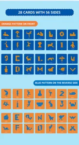 Tangram flash cards set, 28 double-sided cards with 56 creative patterns for kids learning.