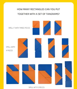 Wooden tangram puzzle game set for kids, creative educational toy for brain training and learning.