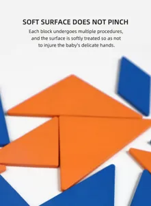 Wooden tangram puzzle detail shot showing smooth geometric shapes for kids learning.
