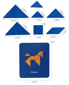 Wooden tangram puzzle set educational Montessori toys with cards and geometry blocks for kids
