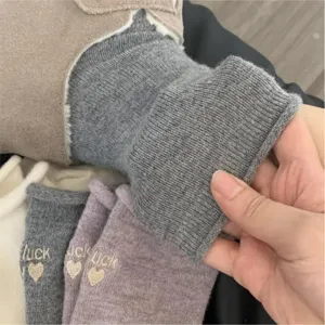 Women thick warm cashmere socks autumn winter soft rolled cuff embroidered casual mid tube socks