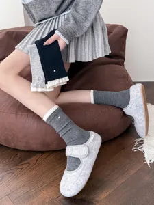 Women's autumn winter cashmere mid tube socks cute bow pearl korean style stacking socks