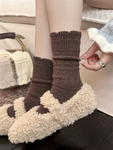 Dicke japanische Vintage-Woll-Wadenstrümpfe für Damen, warme Stiefelsocken im Winter