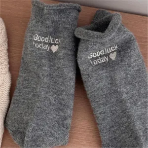 Soft cashmere winter socks for women, thick warm rolled cuff embroidered mid-calf socks