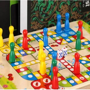 Kids wooden ludo board game educational tabletop toy with colorful pieces and dice for family fun