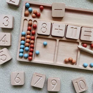 Montessori wooden math toy for kids, early educational counting board with digital number blocks.