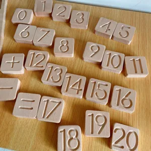 Wooden number blocks detail, early education learning toy for kids math practice.