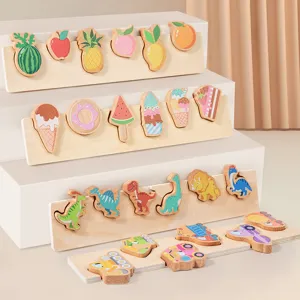 Puzle Educativo de Madera Montessori Juguete Cognitivo Fruta Postre Coche Dinosaurio Tablero de Emparejamiento Juguete de Aprendizaje Temprano