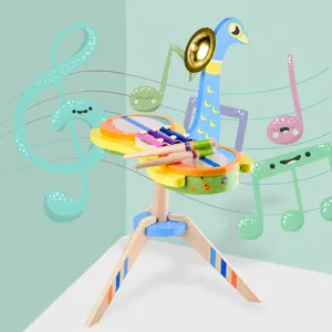 Wooden Peacock Drum Set Children Educational Musical Toy Percussion Xylophone Early Learning Gift For Kids