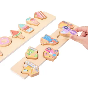 Juguete de rompecabezas de madera Montessori para niños, formas de vehículos y alimentos.