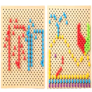 Kids wooden pegboard educational puzzle toy set with colorful pins for creative stacking play.