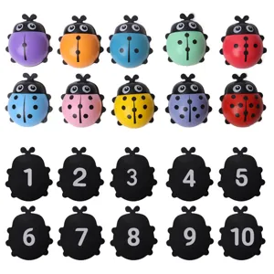 Wooden 1-10 number ladybug toys for kids, colorful Montessori early math educational learning.