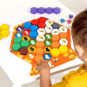 Jouet educatif en bois plateau puzzle nid d'abeille logique enfants blocs de construction
