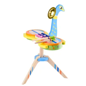 Wooden peacock multi-functional kids drum set xylophone percussion musical educational toy