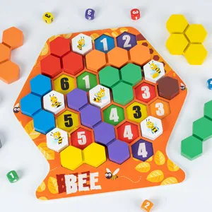 Jouet de puzzle éducatif en ruche en bois pour enfants, apprentissage précoce des maths.