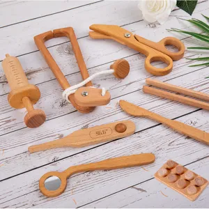 Set di giocattoli da medico in legno per bambini, kit di attrezzi medici con termometro.