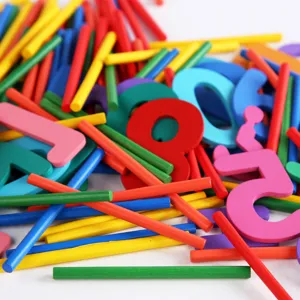 Colorful wooden counting sticks and number blocks set for kids early educational learning.