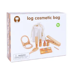 Set di giochi di trucco in legno per bambini set di ruolo cosmetico con borsa portaoggetti.