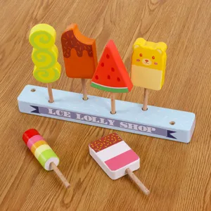 Children Wooden Simulation Ice Cream Popsicle Toy Set Pretend Play Food Kids Educational Interactive Gift Wooden Toys