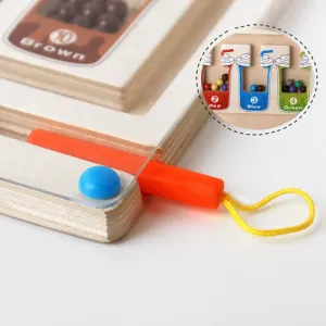 Kids wooden magnetic bead maze toy, early education color sorting and counting puzzle board.
