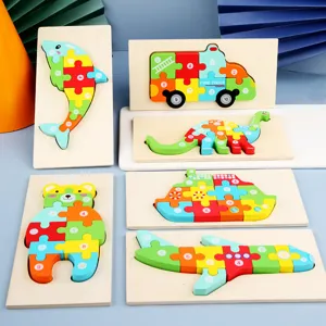 Bloques de Puzzle 3D de Madera para Niños Animales de Dibujos Animados Vehículos Juguete Educativo de Aprendizaje Temprano para Niños