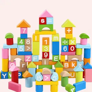 100pcs wooden building blocks toys number alphabet early education stacking castle toy