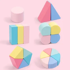Hölzerne geometrische Form Bruch Lernbausteine, Pastell Montessori Lernspielzeug.