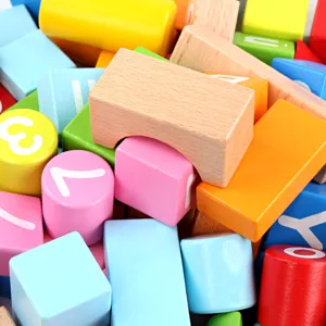 Wooden building blocks set for kids, early educational number alphabet stacking toy bulk.