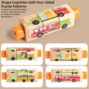 Bloques de rompecabezas giratorios 3D de madera para niños, juguete educativo de animales.