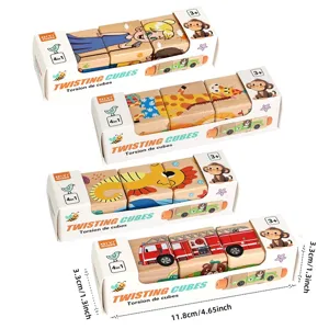 Cubo giratorio de madera rompecabezas 4 en 1 juguete educativo para niños mayores de 3 años