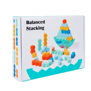 Set gioco di equilibrio impilabile in legno con blocchi geometrici colorati bambini.
