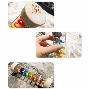 Kids wooden rainmaker toy sensory musical instrument for toddlers auditory development.