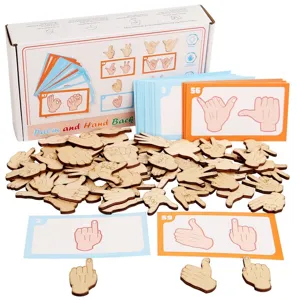 Hölzernes Handgesten-Zuordnungs-Lernspielzeug für Kinder, Frühlernen Puzzleset mit Karten.