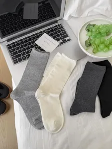 Comfortable solid color cotton long stack socks detail view, versatile daily wear socks for women.
