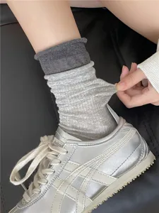 Women summer ultra thin layered mid tube socks breathable casual ribbed stack socks detail