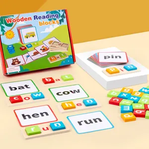 Kids CVC Phonics Reading Blocks Wooden Spelling Word Game Montessori Educational Toy Alphabet Cognitive Learning Blocks