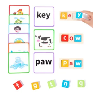 Wooden CVC phonics spelling word game toy for kids early education alphabet learning blocks.