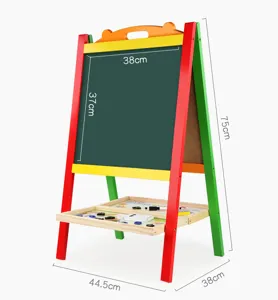 Children wooden double sided magnetic drawing board with storage tray educational toy