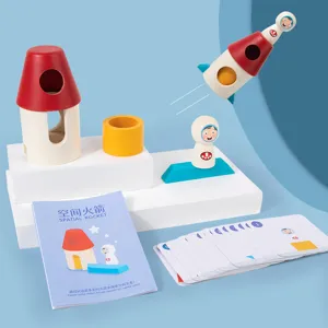 Giocattolo di Impilamento Razzo Spaziale in Legno Educazione Precoce Educativo Pensiero Logico Blocchi di Costruzione Gioco di Puzzle Per Bambini