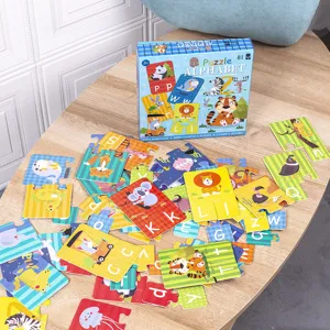 Kids wooden alphabet puzzle toy, early education animal cognitive matching puzzle set.