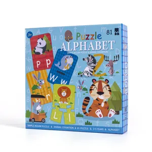 Educational wooden alphabet puzzle toy for kids, animal cognitive matching game with 81 pieces.
