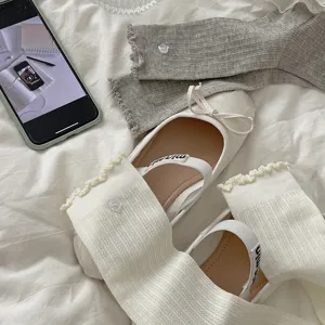 Korean style cute ruffled socks and white Mary Jane flat shoes set for women comfortable daily wear